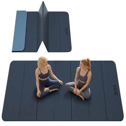 HAHE Extra Wide Folding Exercise Mat 75"x40"x0.4" TPE Fitness Mat - color: Gray & Haze Blue