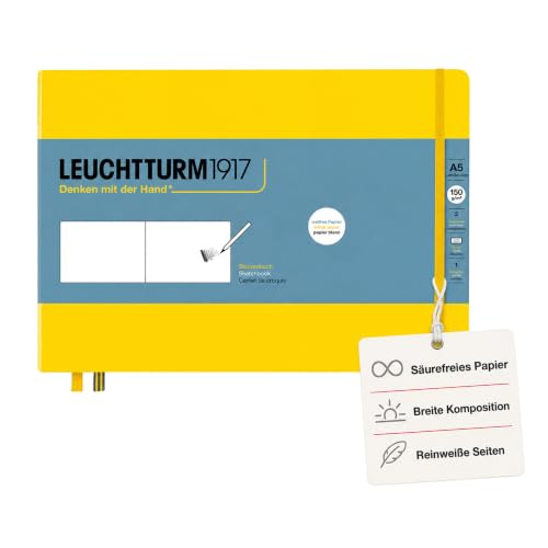 Leuchtturm1917 - Medium Landscape Hardcover Sketchbook (Lemon) - 112 Pages of 150g/m² Paper - color: Lemon, size: Medium Landscape (A5)