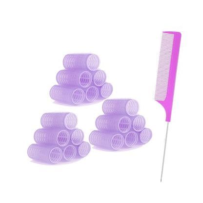 ZMD 18Pcs Self Grip Small Hair Curlers Rollers, Plastic Hair Curlers Heatless Salon Hairdressing Curlers DIY Curly Hair Accessories for Women Girls Short Thin Fine Hair (0.8 x 2.4 Inch) - color: Purple