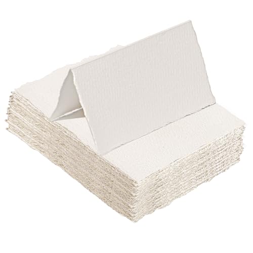 25 Sheets Watercolor Paper Cards, Folded 3.5 x 2 in, 300 GSM, Deckle Edge | Handmade Cotton Paper, Rough Cold-Pressed Texture, Absorbent and Durable for Watercolor, Cards, Invitations, and Crafts - size: Folded to 3.5 x 2 inch