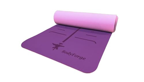 BodyForge Yoga Mat Thick Exercise Mat Thick 8mm TPE Eco-Friendly with Alignment Marks Non-Slip Extra Thick High-Density for Women and Men Workout Pilates - color: Purple