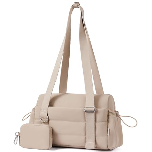ROULENS Small Gym Bag for Women 2 Set Mini Gym Duffle Bag with Wet Compartment and Coin Wallet, Gym Tote Bag for Workout/Sport/Travel - color: Khaki