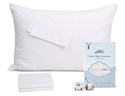 Sunflower 100% Cotton Pillow Protectors with Zipper Standard Size 2 Pack - size: Standard（Pack of 2）