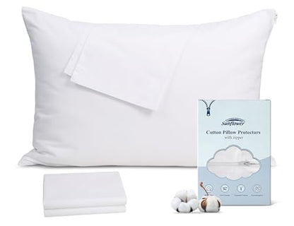 Sunflower 100% Cotton Pillow Protectors with Zipper Standard Size 2 Pack - size: Standard（Pack of 2）
