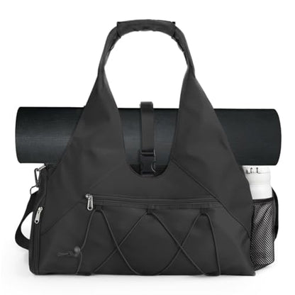 Forestfish Gym Bag For Women With Yoga Mat Holder, Black | Shoe Compartment, Wet Dry Storage Pocket, Removable Shoulder Strap, Lightweight & Water Resistant - color: Black