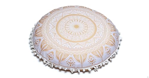 ICC Large Boho Ottoman Cover Pillowcase for Couch Floor Pillows & Cushion Covers Decorative Bohemian Hippie Mandala Pouf Pillow Cover Seating Meditation Cushion Cover (Gold Trishol, 32" Round) - size: 32" x 32" (Pack of 1), style: Gold Trishol