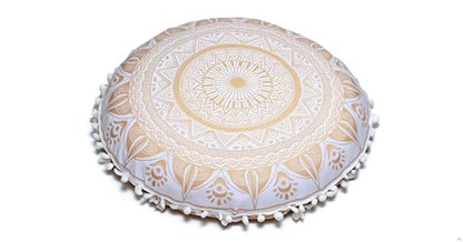 ICC Large Boho Ottoman Cover Pillowcase for Couch Floor Pillows & Cushion Covers Decorative Bohemian Hippie Mandala Pouf Pillow Cover Seating Meditation Cushion Cover (Gold Trishol, 32" Round) - size: 32" x 32" (Pack of 1), style: Gold Trishol