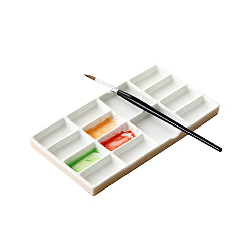 Ceramic Paint Palette, Watercolor Porcelain Paint Mixing Pallet, Tray,14 Wells, Easy to Clean,Rectangular