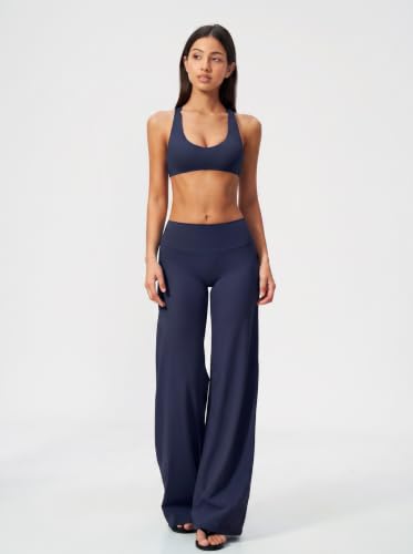 Womens Two Piece Workout Sets Spaghetti Straps Crop Top Matching Straight Leg Pants Gym Yoga Pilates Outfits - color: V-true Blue, size: Small