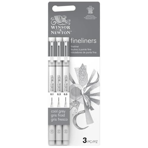 Winsor & Newton Fineliner Fine Point Pen Set, Assorted, Set of 3, Cool Grey | A fineliner that fits every style of sketching; Smoothly tapered nib & a long barrel designed for flexible grip adjustments - color: Cool Grey, style: Assorted, Set of 3