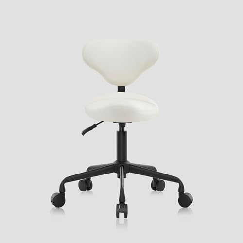 Ergonomic Rolling Stool with Backrest, Adjustable Swivel Chair, Vanilla - color: Vanilla, size: Standard with Backrest
