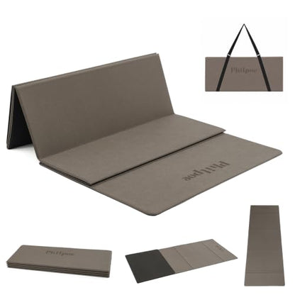 Foldable Yoga Mat, 70''x24''x0.24''(6mm）Non-slip POE Exercise Mat - color: Deep Coffee
