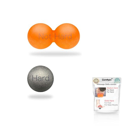 Hard Lacrosse Ball + Soft Peanut Massage Ball Set – Deep Tissue & Trigger Point Tool for Plantar Fasciitis Relief, QL, Iliacus, Glutes, Neck, Hamstrings, Hip Flexors & Myofascial Release - color: Black&orange