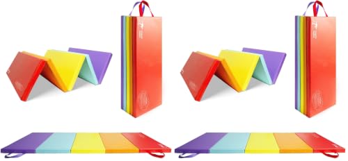 Kangaroo Hoppers Gymnastics Tumbling Mats Foldable Gym Tumble Mat for Kids - color: Rainbow, size: 3×6FT×1'' (Pack of 2)