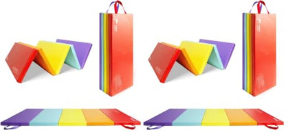 Kangaroo Hoppers Gymnastics Tumbling Mats Foldable Gym Tumble Mat for Kids - color: Rainbow, size: 3×6FT×1'' (Pack of 2)