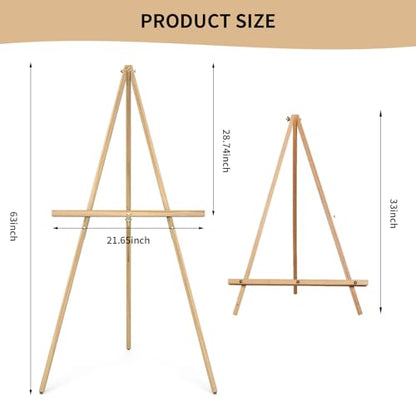 Wooden Easel Stand for Sign,63" Portable Painting Easel, Adjustable Poster Stand with Tripod Easel for Painting, Wedding Sign, Drawing, Canvas, Display Show (Natural) - color: Natural