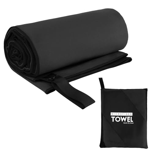 Muka Microfiber Yoga Towel Skidproof, Super Absorbent Sweat Mat Towel for Hot Yoga, Workout Hand Towels Quick-Drying - color: Black, size: 48x24 Inch