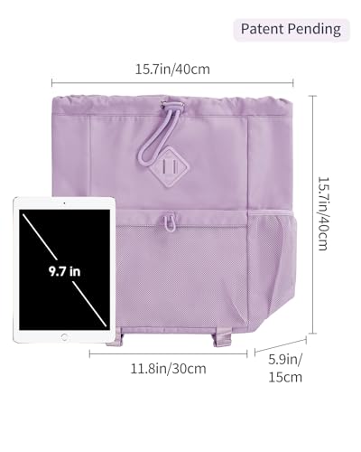 WANDF Drawstring Backpack for Women, Lightweight Gym Bag with Yoga Mat Strap, Water-Resistant String Backpack with Mesh Pocket (Purple, Patent Pending) - color: Purple