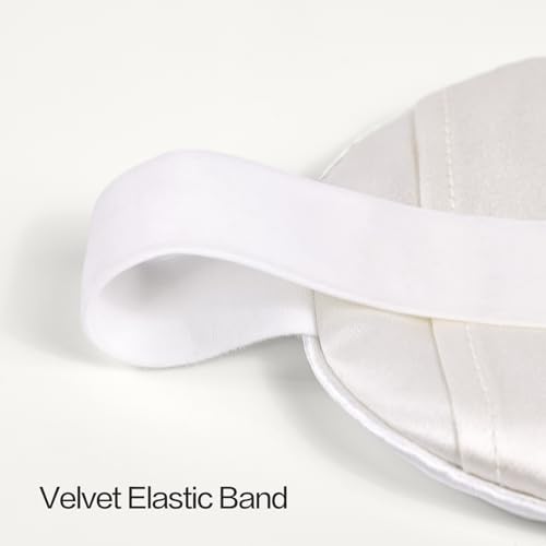 100% Mulberry Silk Sleep Mask with Eye Steam Pocket and Velvet Elastic Band, Luxury 22mm Silk Eye Mask for Nap Sleeping Relaxation and Traveling, Gift Package, Pearl White - color: White