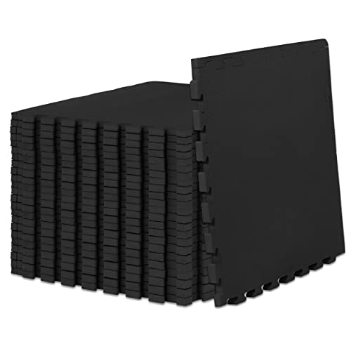 ProsourceFit Weaved Pattern Extra Thick Exercise Puzzle Mat ¾-inch, EVA Foam Interlocking Tiles for Protective, Cushioned Flooring for Home and Gym Equipment; Black, 96 SQ FT, 24 Tiles - color: Black, size: 24 Pack (96 SQ FT)