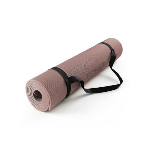 TONE Fitness Yoga Mat 1/4" Thick Non Slip Exercise & Pilates Mat for Home Workouts with Carrying Strap | Multiple Options - color: Mocha, style: Pyramid Pattern