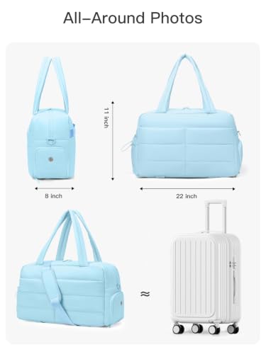 Gitus Travel Duffle Bag for Women Puffer Weekender Bags Carry on Gym Bag - color: Icing Blue