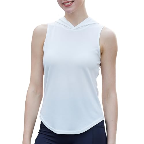 Womens Workout Hooded Tank Yoga Tops Running Shirts Quick Dry Gym Sleeveless Hoodie - color: 1 Pack: White, size: Medium