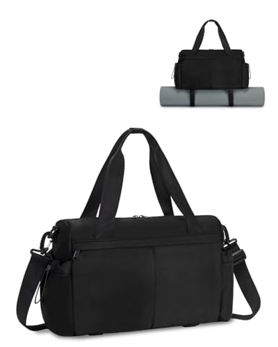 Small Gym Bag, Mini Gym Bag with Yoga Mat Holder & Wet Compartment, Black - color: Black