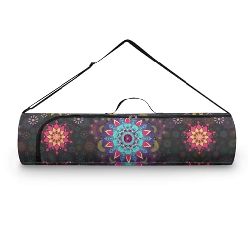 Yoga Mat Bag Portable Yoga Mat Holder with Adjustable Strap Lighweight Gym Tote Bag with Handle - color: Boho Mandala Black