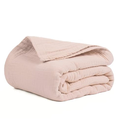 Salt Earth 100% Cotton Gauze 80"X90" Queen 4 Layered Blanket- Rose Dust | Premium Muslin Blanket for Couch,Bed,Living,Summer Lightweight, All Seasons Blankets & Throws, Boho,Travel & Skin Friendly - color: Rose Dust, size: 80"X90" Queen