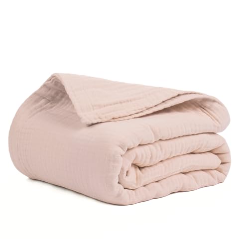 Salt Earth 100% Cotton Gauze 80"X90" Queen 4 Layered Blanket- Rose Dust | Premium Muslin Blanket for Couch,Bed,Living,Summer Lightweight, All Seasons Blankets & Throws, Boho,Travel & Skin Friendly - color: Rose Dust, size: 80"X90" Queen