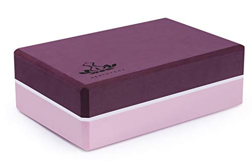 Heathyoga Yoga Blocks 2 Pack with Strap, High Density EVA Foam Yoga Block and Yoga Strap Set to Support and Improve Poses and Flexibility - color: Purple