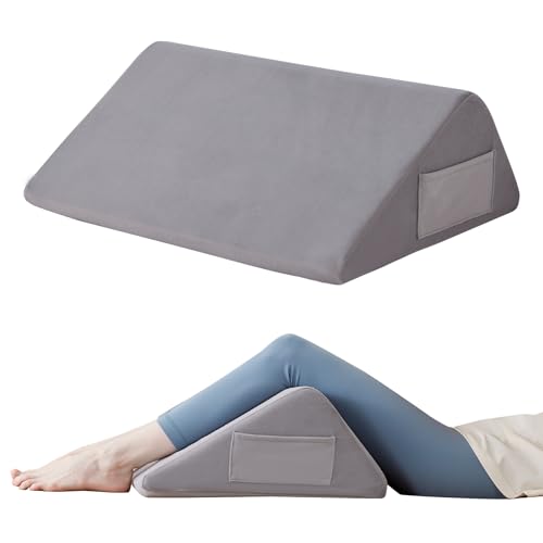 Ruqmuis 등 수면을 위한 무릎 베개, 무릎을 높이기 위한 20.3cm(8인치) 무릎 웨지 베개, 허리 통증 완화를 위한 다리 베개, 삼각형 베개, 수술 후 다리 높이 베개, 혈액 순환, 벨벳 - color: 그레이 플러시