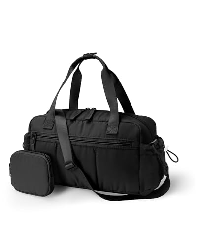 Ceneda Small Gym Bag for Women, Quilted Puffer Tote with Wet Pocket & Coin Purse, Lightweight Mini Sports Travel Duffle with Crossbody Strap, Water-Resistant for Workout, Yoga, Daily Commute - color: Black