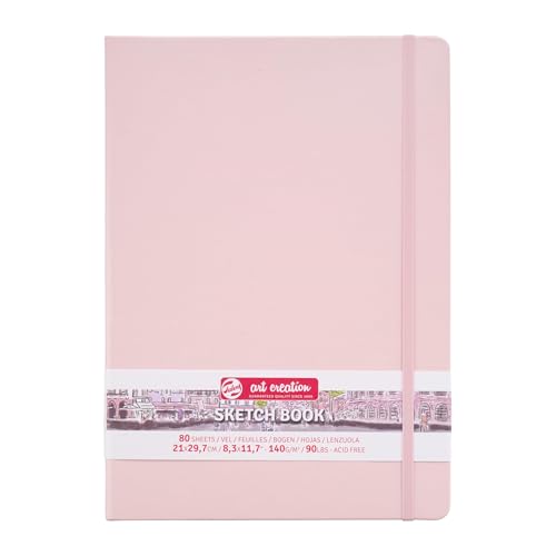Talens Art Creation Sketchbook, Pastel Pink, 80 Sheets, 8.3 x 11.7 in | Hard-Bound Pocket Notebook, 140 GSM/94 lbs Paper, Acid-Free Cream Blank Paper, Ribbon Bookmark, and Elastic Closure - color: pastel pink, size: 21×30cm