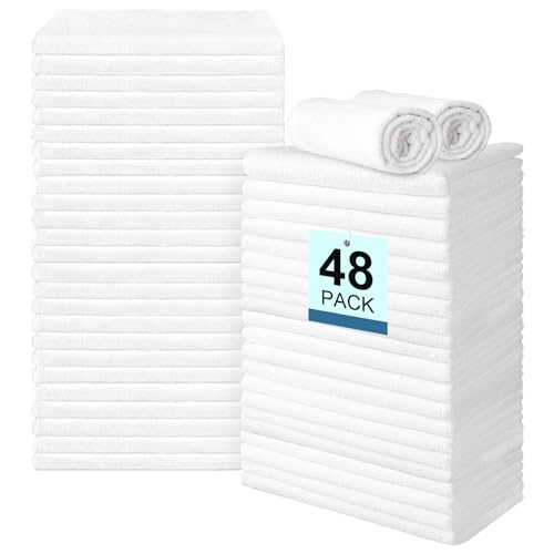 UNIMADE 48 Pack Hand Towels Set - Highly Absorbent and Quick Drying Microfiber Gym Towels, Premium Wash Cloths for Bathroom, Salon, Gym, Shower, Hotel, and Spa - 16x27 inch (White) | Quick Drying Premium Wash Cloths for Bathroom, Salon, Gym, Shower, Hotel