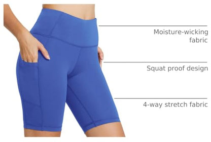 baleaf Women's High Waist Biker Shorts with 3 Pockets - color: Earth Blue-classic, size: Medium