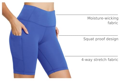 baleaf Women's High Waist Biker Shorts with 3 Pockets - color: Earth Blue-classic, size: 3X-Large
