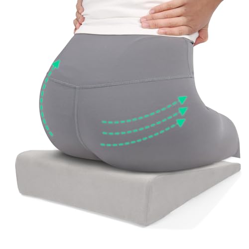 BUYUE Wedge Cushion for Butt Lift Women, Hard-Firm EVA Foam for Lift HIPS Up Fitness Training, Plank Position Mat, Non-Slip Chair Seat Pad, 15.7"x 12.5", Light Gray - color: Light Gray