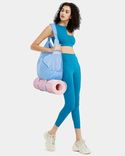 Ceneda Large Gym Bag for Women with Hidden Yoga Mat Holder & Shoe Compartment & Wet Pocket, Sports Duffle Bag for Travel - color: Light Blue