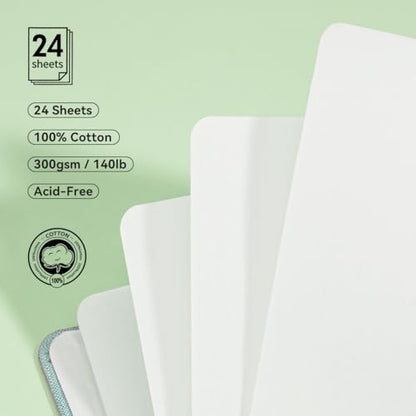 Lightwish Square Watercolor Journal,100% Cotton,300gsm/140lb,Acid-Free,24 Sheets Hot Press Watecolor Sketchbook for Artists Adults Students,4.7 * 4.7 Inches(Light Green) - color: Light Green