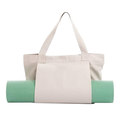 Starsouce Yoga Mat Bag Lightweight Foldable Canvas Tote with Side Sleeve Large Pocket Yoga Mat Carrier for Gym Travel Beach - color: Beige
