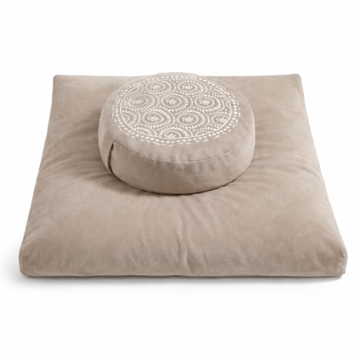ellier Meditation Cushion Set-Large Velvet Floor Pillow & Traditional Tibetan Yoga Bolster for Adults,Zafu Meditation Mat with Buckwheat,Zabuton Meditation Cushion with Memory Foam - color: Cl01-dark Blue