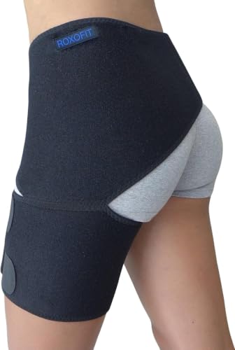 ROXOFIT Hip Brace for Sciatica Pain Relief, Thigh, Hamstring, Groin Pull - Compression Support Wrap Sleeve for Sciatic Nerve, SI Joint, Hip Bursitis, Pulled Muscles for Men, Women - size: Small, style: Left