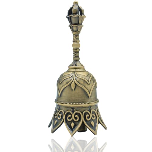 Brass Hand Bell Super Loud Call Bell for Ringing at Wedding Lotus Hand Bells for Seniors Bedside eacher Classroom Bell Dinner Bell Tibetan Bells Meditation Bell, Gift for Bedridden Mom(Bronze) - color: Bronze