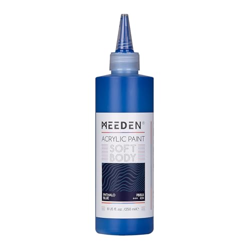 MEEDEN Soft Body Acrylic Paint: Phthalo Blue Matte Finish 250ml/8.45oz | Bulk Acrylic Colors in Ergonomic Bottle - Fluid Flow Art Paints for Artists Canvas Painting - color: Phthalo Blue