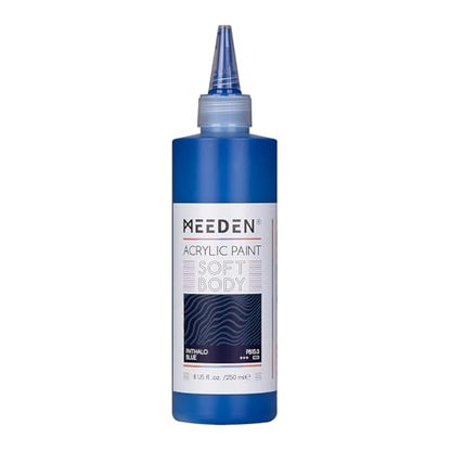 MEEDEN Soft Body Acrylic Paint: Phthalo Blue Matte Finish 250ml/8.45oz | Bulk Acrylic Colors in Ergonomic Bottle - Fluid Flow Art Paints for Artists Canvas Painting - color: Phthalo Blue