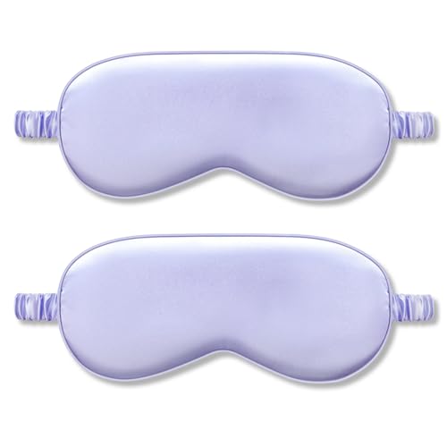 IEKEODI 2 Pack Silk Sleep Masks, Light Blocking Eye Masks, Purple & Purple | Silky Soft Feel, Light Blocking Design, Gentle Elastic Fit, Breathable Comfort for Sleep, Travel and Naps - color: Purple