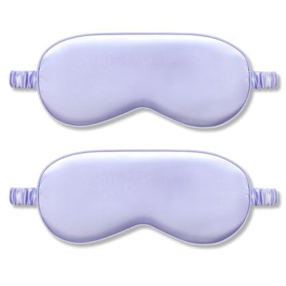 IEKEODI 2 Pack Silk Sleep Masks, Light Blocking Eye Masks, Purple & Purple | Silky Soft Feel, Light Blocking Design, Gentle Elastic Fit, Breathable Comfort for Sleep, Travel and Naps - color: Purple
