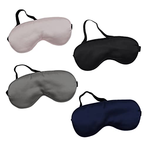 LERSVICVIL 4 Pack Eye Mask for Sleeping Silky Soft Satin Blindfold Adjustable Strap Night Eye Cover for Women Men - color: Navy Blue, Light Pink, Black and Silver